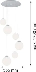 ARGON 2530 OPTICA Többágú Függesztett Lámpa Króm, Opál E27 IP20