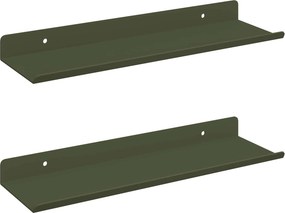 vidaXL Lebegő polc 2 pcs Olajzöld 30 x 9 x 2,5 cm Acél