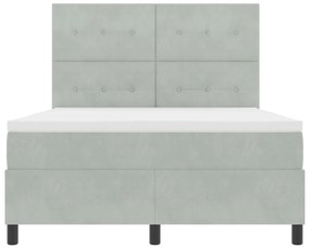 Boxspring Ágy Matraccal &amp; LED Fénnyel Világosszürke 140x200 cm Bársonyos
