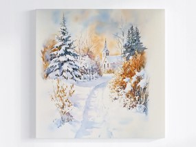 Poszter Tájkép Domb Templom Tél Hó Ösvény 40x40