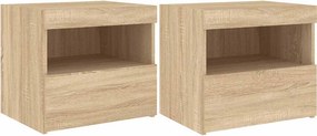 vidaXL 2 db sonoma tölgy színű éjjeliszekrény LED-ekkel 50x40x45 cm