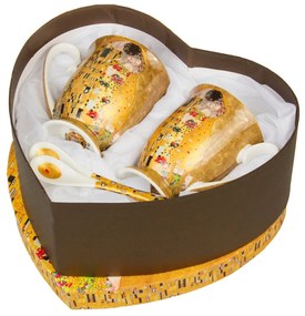 Klimt porcelán bögre szett kanállal 2 személyes szív dobozos