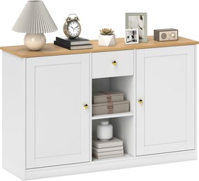 HOMCOM Tálalószekrény Fiókos Tároló Szekrény, 2 Ajtó, 2 Nyitott Polccal, 120 x 35 x 75.2 cm, Fehér | Aosom