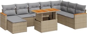 vidaXL 9 részes bézs polyrattan akácfa kerti ülőgarnitúra párnákkal