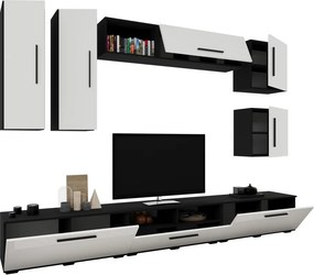 Kos V1 nappali szekrénysor, Fekete / Fényes fehér, MDF, 285 cm