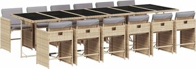 vidaXL 13részes vegyes bézs polyrattan kerti étkezőgarnitúra párnákkal