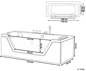 Fehér whirlpool masszázskád LED világítással 174 x 79 cm SAMANA Beliani