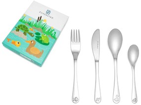 Ezüstszínű rozsdamentes acél gyerek evőeszköz készlet 4 db-os Water life – Zilverstad