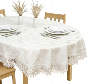 Abrosz Ovális asztalra krémszínű Ecru gipiura csipke 130x180 foltálló