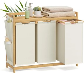 Szennyeskosár 3 rekesszel, 3 x 50 l, 94 x 33 x 78 cm, krémfehér