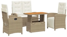 vidaXL 4 részes bézs polyrattan kerti étkezőgarnitúra párnákkal