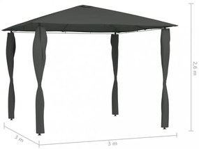 antracitszürke pavilon oszlop takarókkal 3 x 3 x 2,6 m 160 g/m²