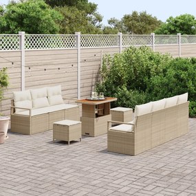 10 Darabos Kerti Kanapészett Párnákkal Bézs Poly Rattan Akáciával, 2 Fős Kerti Kanapé Tárolóval &amp; Párnákkal Bézs Poly Rattan, 3 Darabos Kerti Étkezőszett Párnákkal Bézs Poly Rattan Akáciával