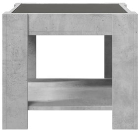 betonszürke szerelt fa dohányzóasztal LED-del 53 x 53 x 45 cm