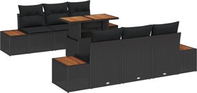vidaXL Kerti Kanapé Szett tárolóval 7 pcs Fekete Poli rattan