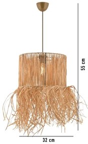 NESS kábelen függesztett csillár, raffia kivitel, 1xE27/40W/230V