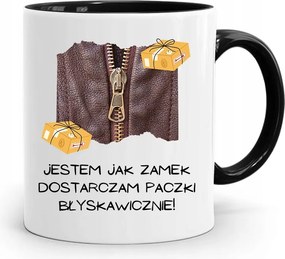 Fekete Bögre Futárnak Villámgyorsan Szállítom, fényképes nyomattal