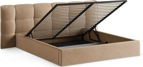 Szürkésbézs kárpitozott ágyneműtartós franciaágy ágyráccsal 200x200 cm Eric – Micadoni