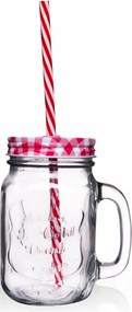 Üveg Befőttes Üveg Kupakkal És Szívószállal Bögre Fogantyúval 450ML