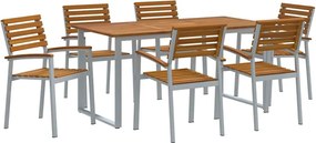 vidaXL Kert étkező szett 7 pcs Szürke Tömör Akácfa