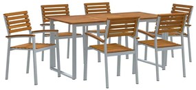 vidaXL Kert étkező szett 7 pcs Szürke Tömör Akácfa