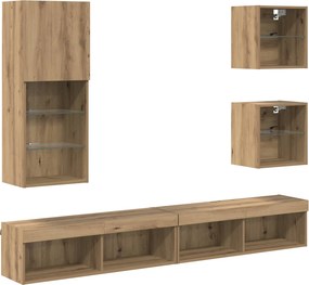 vidaXL TV Fali Egységek LED-del 5 pcs Artisan tölgy Faanyag