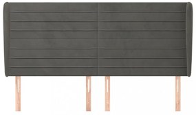 sötétszürke bársony fejtámla szárnyakkal 203x23x118/128 cm