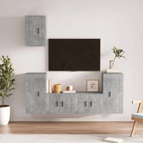 5 részes betonszürke szerelt fa TV-szekrényszett