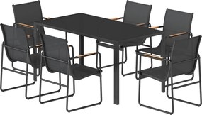 Outsunny 7 részes kültéri étkezőgarnitúra — 150×80 cm edzett üvegasztal, 6 hálós szék | Aosom