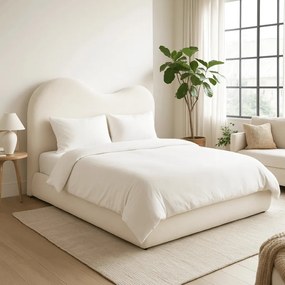 Franciaágy Krém Bouclé Kárpittal. Ágyneműtartóval. 180x200 cm. TALINN