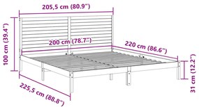 fehér tömör fa extra hosszú ágykeret matrac nélkül 200 x 220 cm