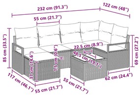 6 Darabos Kerti Kanapé Garnitúra Párnákkal Fekete Poli Rattan, 2 Személyes Kerti Kanapé Párnákkal Szürke Poli Rattan