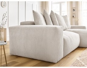 Krémszínű kordbársony kinyitható-tárolóhelyes sarokkanapé Voltaire – Bobochic Paris