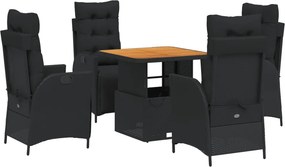 vidaXL 5 részes fekete polyrattan kerti étkezőgarnitúra párnákkal