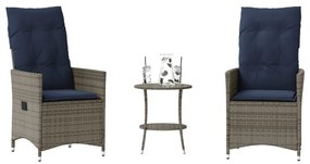 3 darabos szürke polyrattan bisztrógarnitúra párnákkal