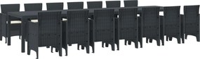 vidaXL Kerti étkező szett párnákkal párnával 15 pcs Antracit PP