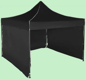 Gyorsan összecsukható sátor 3x3 m – acél, Fekete, 3 oldalfal