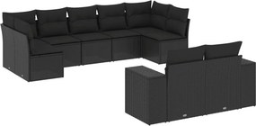 vidaXL 9 részes fekete polyrattan kerti ülőgarnitúra párnákkal