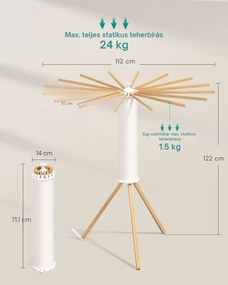 AIRYWOOD forgó ruhaszárító fa karokkal, Ø112x122 cm, természetes barna SongmicsHome