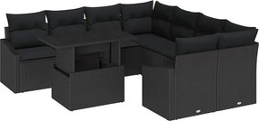 vidaXL Kerti Kanapé Szett tárolóval 9 pcs Fekete Poli rattan
