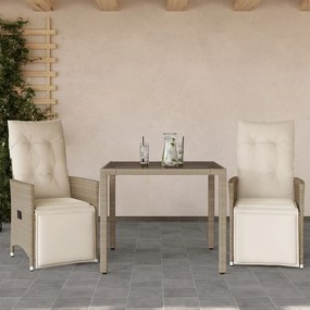 3 részes bézs polyrattan kerti bisztrógarnitúra párnákkal