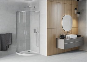 Mexen Rio félkör alakú zuhanykabin 80 x 80 cm, átlátszó, króm + Flat zuhanytálca, fehér - 863-080-080-01-00-4110