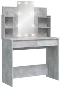 betonszürke fésülködőasztal LED-del 96 x 40 x 142 cm