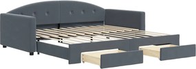 vidaXL sötétszürke kihúzható bársony heverő fiókkal 100 x 200 cm