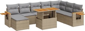 vidaXL 9 részes bézs polyrattan akácfa kerti ülőgarnitúra párnákkal