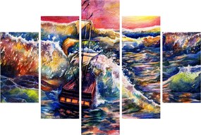 Kép - Hajó az óceán hullámain, aquarel (150x105 cm)