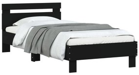 fekete szerelt fa ágykeret fejtámlával 90 x 190 cm