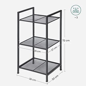 Fém polc, 3 szintes polc, bővíthető, állítható polcok, ipari design, fekete