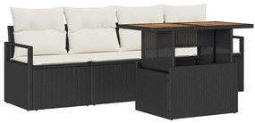 vidaXL Kerti Kanapé Szett tárolóval 5 pcs Fekete Poli rattan