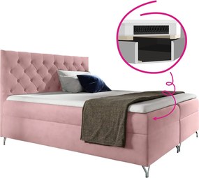 Boxspring ágy, 120x200, rózsaszín Velvet szövet, GULIETTE + ajándék